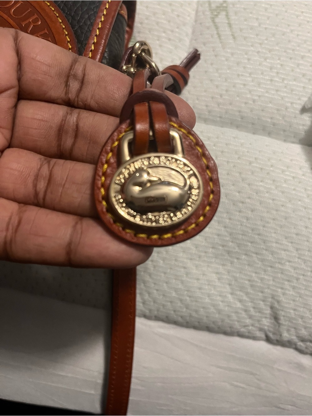 Dooney & Bourke Black and Brown Leather Duck Medallion Crossbody - Picture 5 of 6